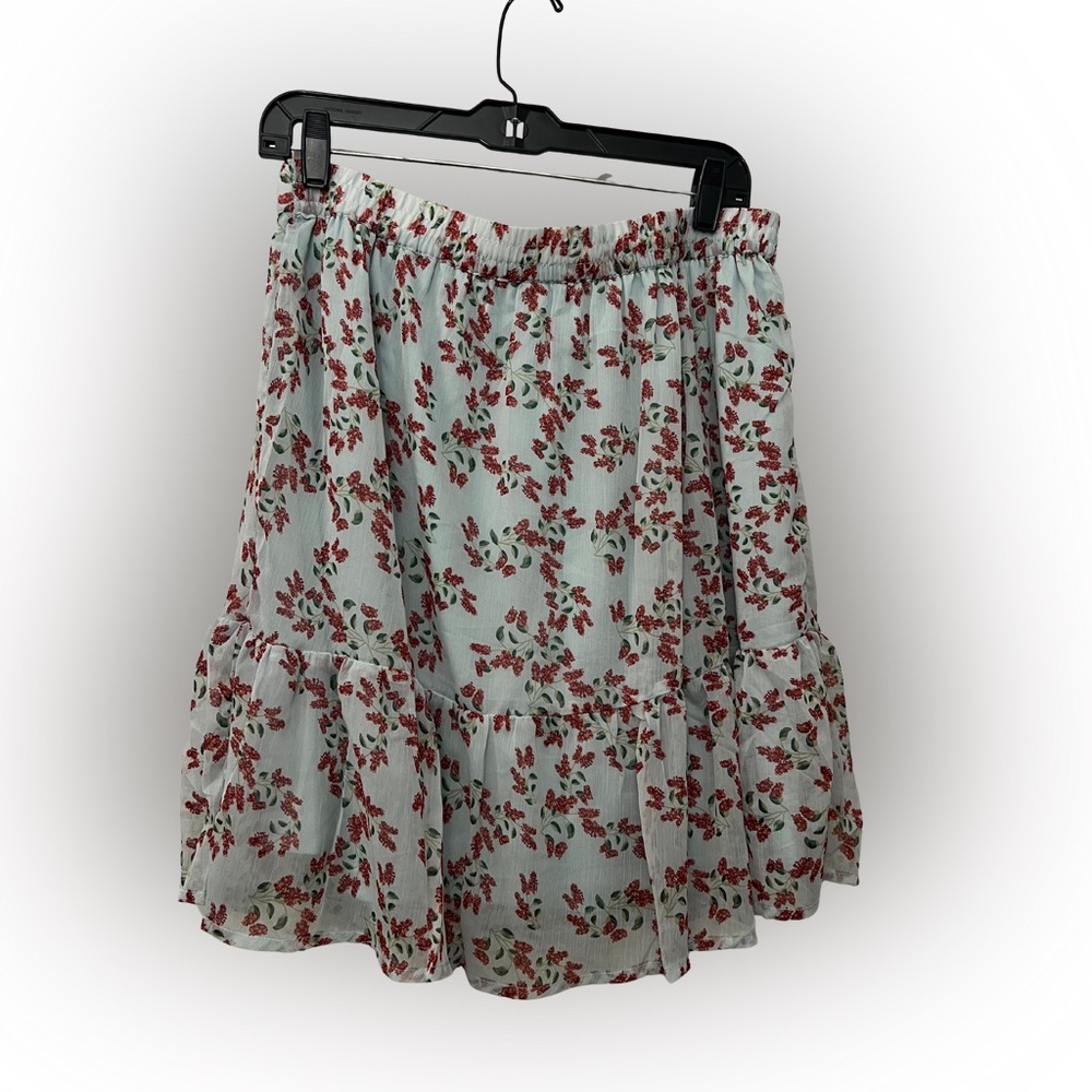 MSCH Copenhagen Tiered Floral Ruffle Skirt Size XL Light Teal Cottagecore